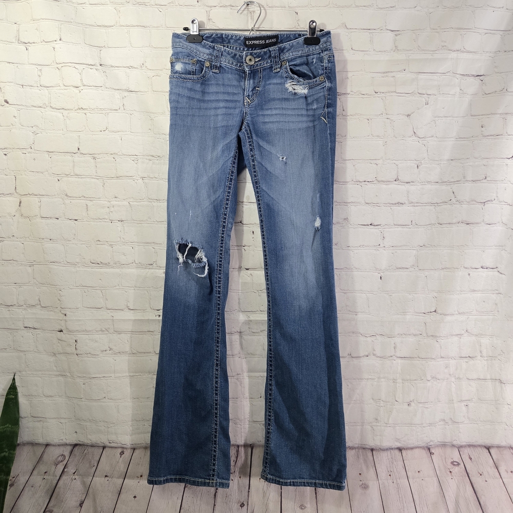 Express Jeans Zelda Boot Ultra Low Rise Distressed Denim Jeans SL‎ Y2k Trashy